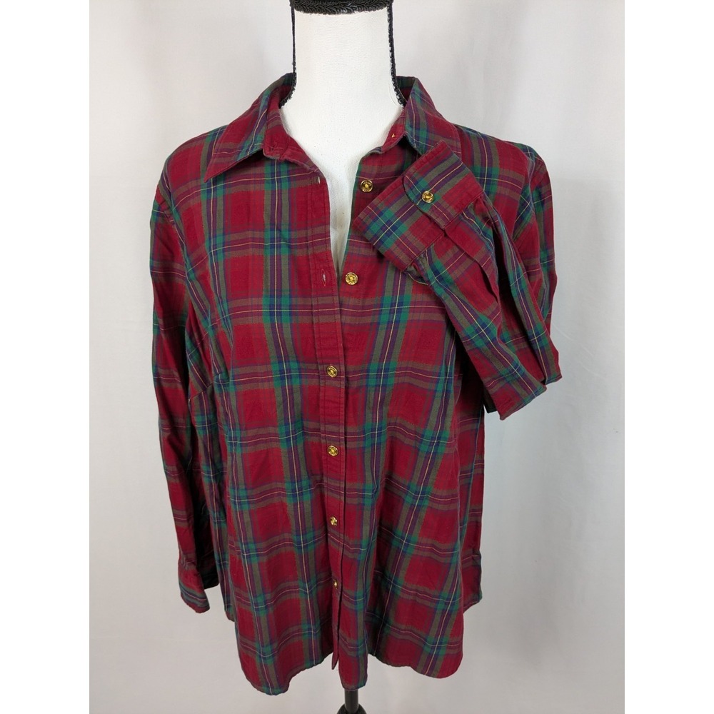 Chaps Classics Button Shirt Size 1X Multicolor Plaid Christmas Holiday Gold A094